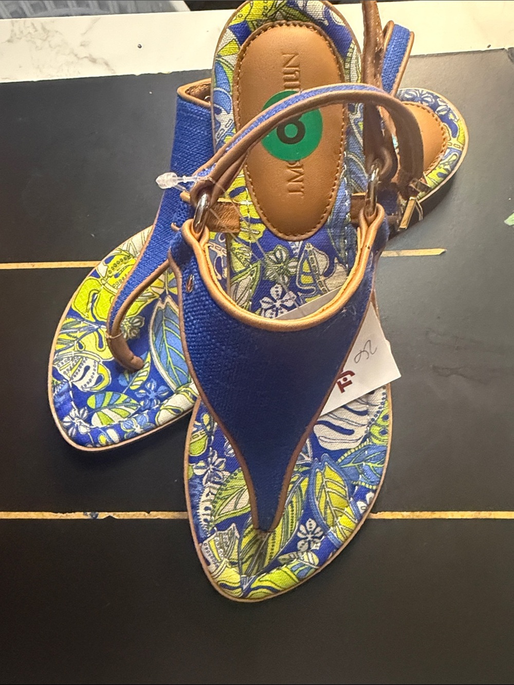 J. McLaughlin Blue and Yellow Floral Thong Sandals - Picture 2 of 2